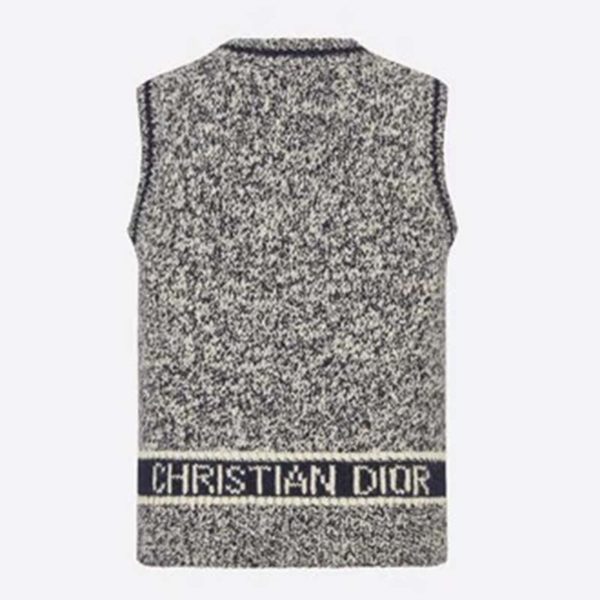 Dior Women V-Neck Sleeveless Sweater Blue Gray Cashmere Wool (7)