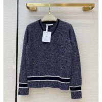 Dior Women V-Neck Sweater Blue and Gray Cashmere and Wool