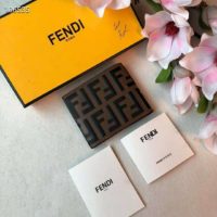 Fendi Unisex Wallet Black Leather Bi-Fold Wallet Brown Black Calfskin