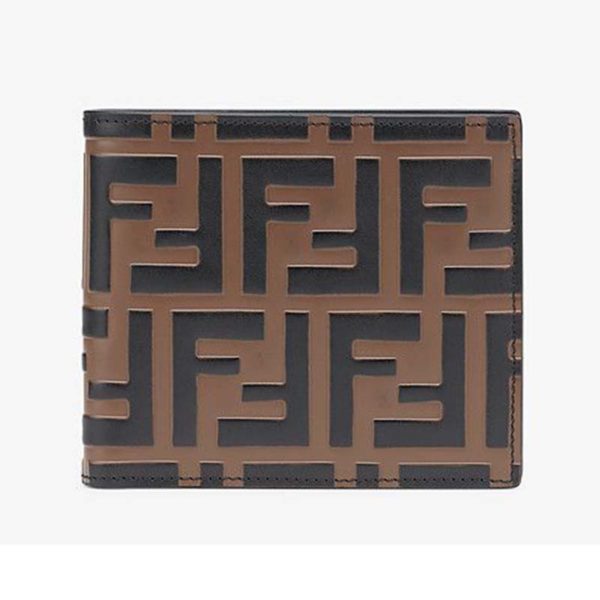 Fendi Unisex Wallet Black Leather Bi-Fold Wallet Brown Black Calfskin