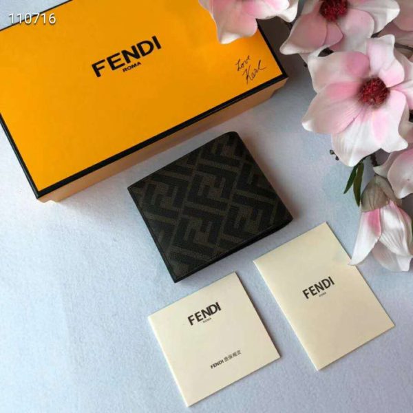 Fendi Unisex Wallet Brown Fabric Bi-Fold FF Motif Black Leather (3)