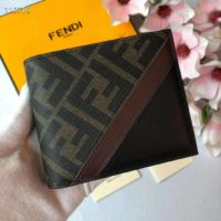 Fendi Unisex Wallet Brown Fabric Bi-Fold FF Motif Black Leather