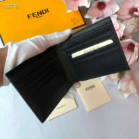 Fendi Unisex Wallet Brown Fabric Bi-Fold FF Motif Black Leather