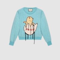 Gucci Men Mohair Crop Sweater Chick Egg Turquoise Knit Wool Blend