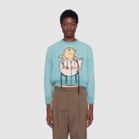 Gucci Men Mohair Crop Sweater Chick Egg Turquoise Knit Wool Blend