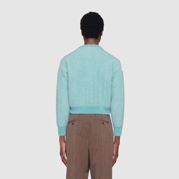 Gucci Men Mohair Crop Sweater Chick Egg Turquoise Knit Wool Blend (5)