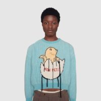 Gucci Men Mohair Crop Sweater Chick Egg Turquoise Knit Wool Blend