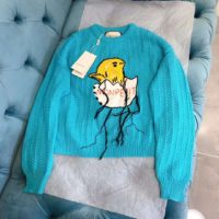 Gucci Men Mohair Crop Sweater Chick Egg Turquoise Knit Wool Blend