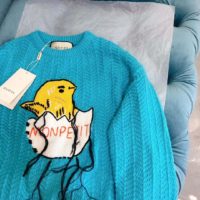 Gucci Men Mohair Crop Sweater Chick Egg Turquoise Knit Wool Blend