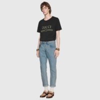 Gucci Men Oversize Washed T-Shirt with Gucci Logo Black Washed Cotton Jersey