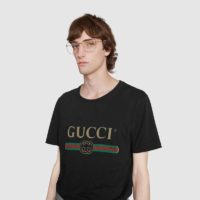 Gucci Men Oversize Washed T-Shirt with Gucci Logo Black Washed Cotton Jersey