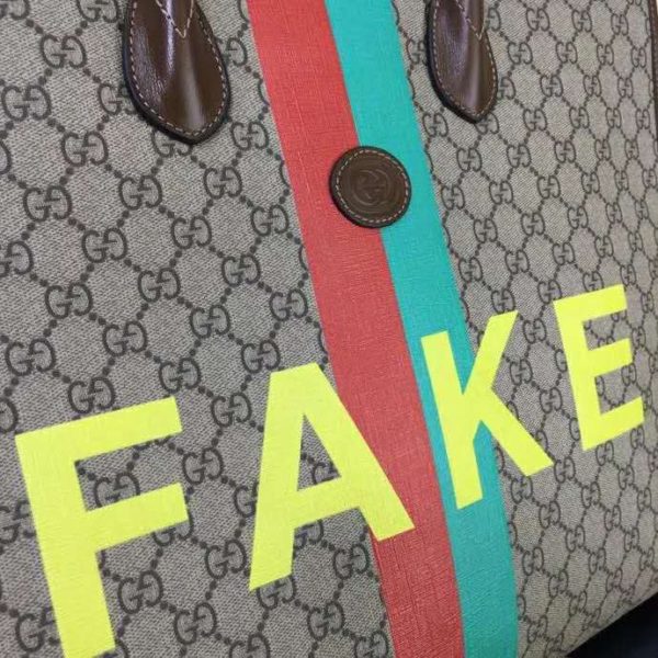 Gucci Unisex ‘FakeNot’ Print Large Tote Bag GG Supreme Canvas (10)