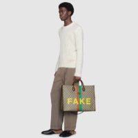 Gucci Unisex ‘FakeNot’ Print Large Tote Bag GG Supreme Canvas