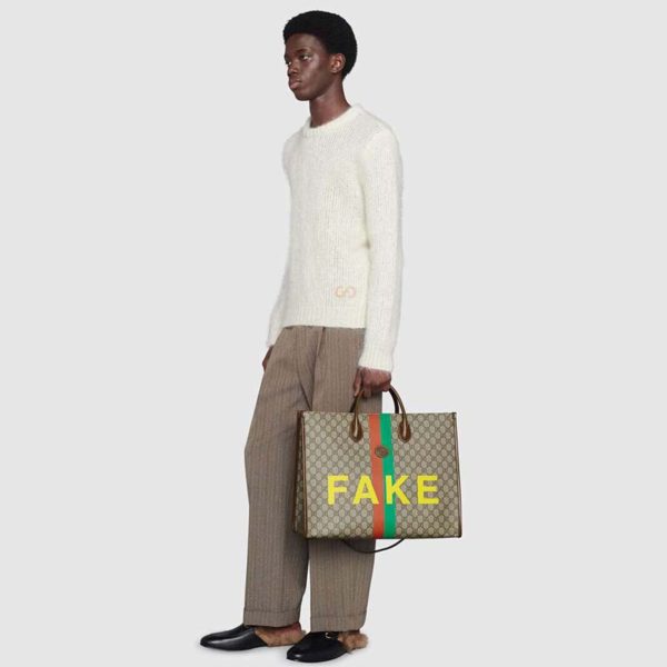 Gucci Unisex ‘FakeNot’ Print Large Tote Bag GG Supreme Canvas (5)