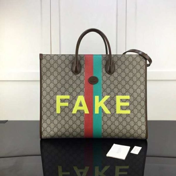 Gucci Unisex ‘FakeNot’ Print Large Tote Bag GG Supreme Canvas (6)