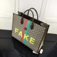 Gucci Unisex ‘FakeNot’ Print Large Tote Bag GG Supreme Canvas