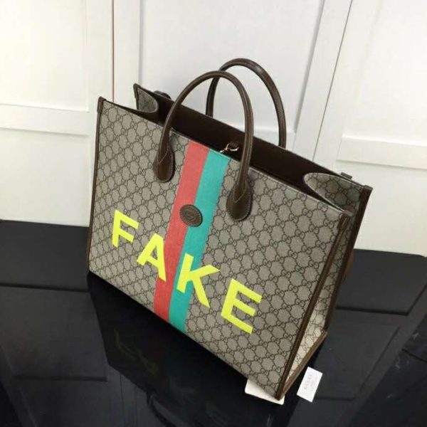Gucci Unisex ‘FakeNot’ Print Large Tote Bag GG Supreme Canvas (7)