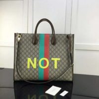 Gucci Unisex ‘FakeNot’ Print Large Tote Bag GG Supreme Canvas