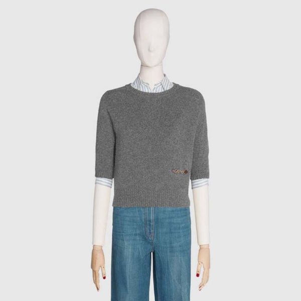 Gucci Women Cashmere Top with Horsebit Crewneck Gold-Toned Metal (2)