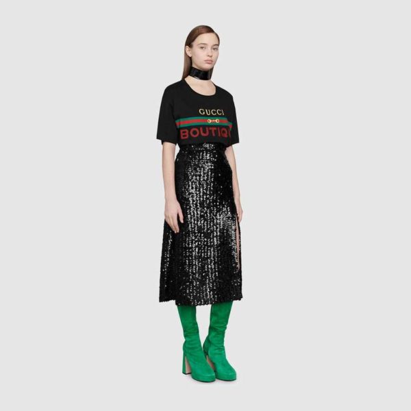 Gucci Women Gucci Boutique Print Oversize T-Shirt Black Cotton Jersey (12)
