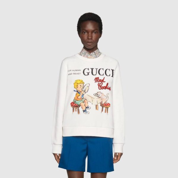 Gucci Women Gucci ‘Mad Cookies’ Print Sweatshirt Cotton Jersey Crewneck-White (4)