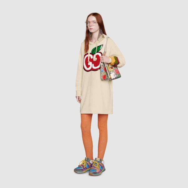 Gucci Women Hooded Dress with GG Apple Print White Organic Cotton Jersey (3)