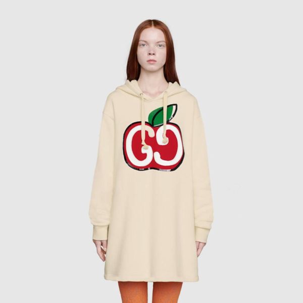 Gucci Women Hooded Dress with GG Apple Print White Organic Cotton Jersey (4)