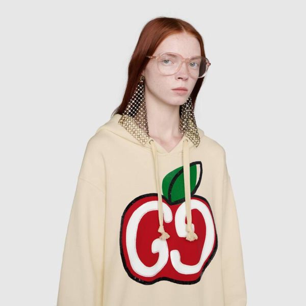 Gucci Women Hooded Dress with GG Apple Print White Organic Cotton Jersey (6)
