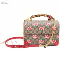 Gucci Women Padlock Small Bamboo Shoulder Bag GG Apple Print