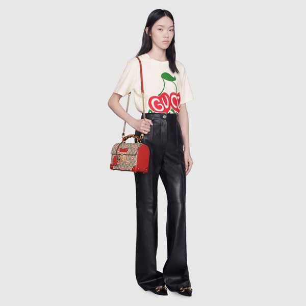 Gucci Women Padlock Small Bamboo Shoulder Bag GG Apple Print (9)