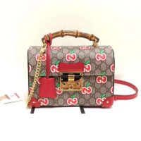 Gucci Women Padlock Small Bamboo Shoulder Bag GG Apple Print