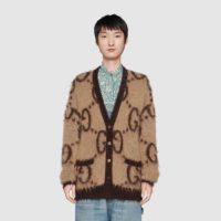 Gucci Women Reversible GG Mohair Wool Cardigan Brushed GG Jacquard Blend