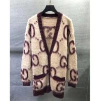 Gucci Women Reversible GG Mohair Wool Cardigan Brushed GG Jacquard Blend