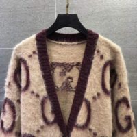 Gucci Women Reversible GG Mohair Wool Cardigan Brushed GG Jacquard Blend