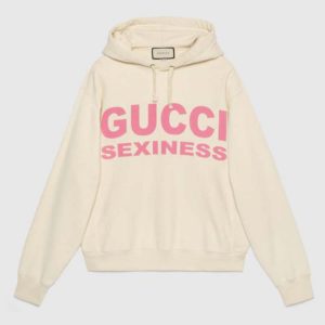 Gucci Women Sexiness Print Sweatshirt Washed Off-White Light Felted Cotton Jersey