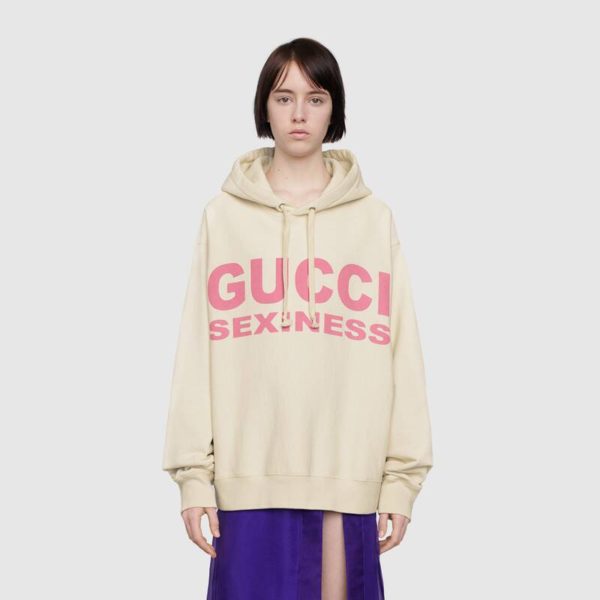Gucci Women Sexiness Print Sweatshirt Washed Off-White Light Felted Cotton Jersey (7)