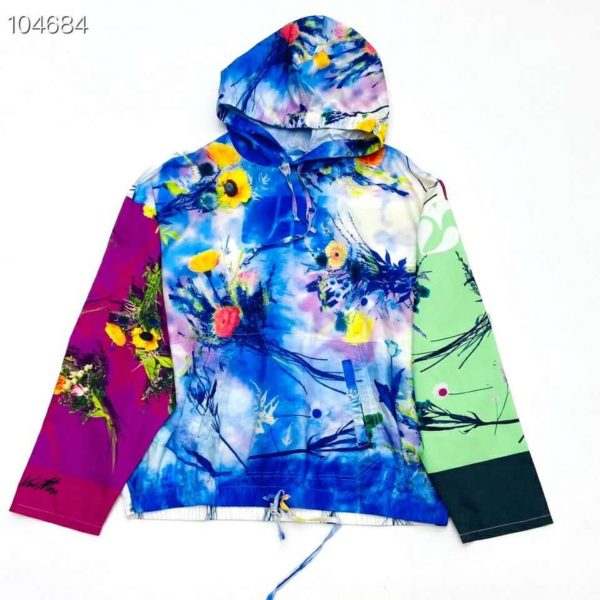 Louis Vuitton LV Men Flowers Poplin Patchwork Hoodie Cotton Multicolor Loose Fit (6)