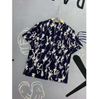 Louis Vuitton LV Men LV Leaf Discharge T-shirt Regular Fit Cotton-Blue