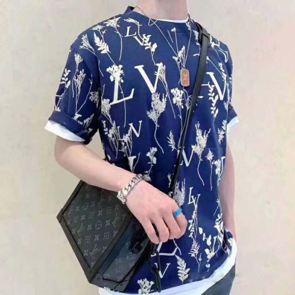 Louis Vuitton LV Men LV Leaf Discharge T-shirt Regular Fit Cotton-Blue (11)