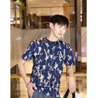 Louis Vuitton LV Men LV Leaf Discharge T-shirt Regular Fit Cotton-Blue