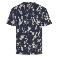 Louis Vuitton LV Men LV Leaf Discharge T-shirt Regular Fit Cotton-Blue