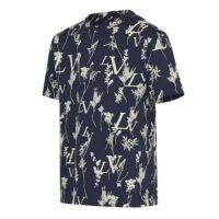 Louis Vuitton LV Men LV Leaf Discharge T-shirt Regular Fit Cotton-Blue