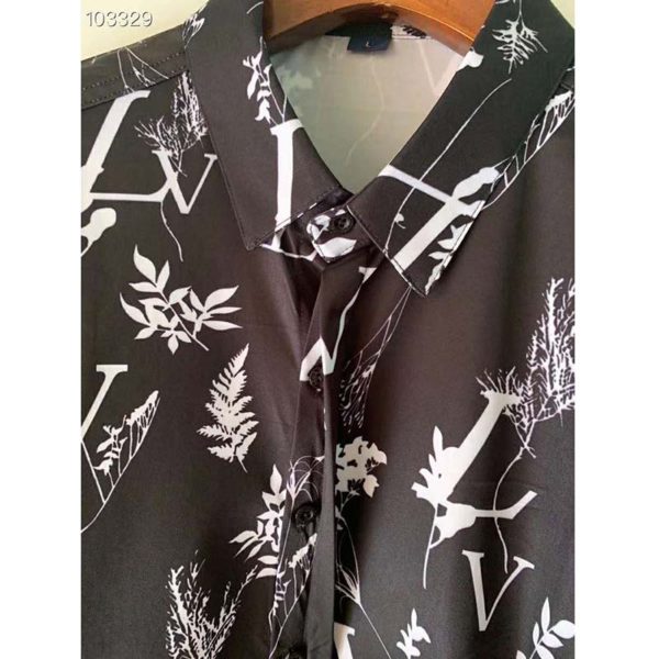 Louis Vuitton LV Men LV Printed Leaf Regular Long-Sleeved Silk Shirt (2)