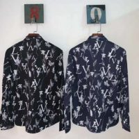 Louis Vuitton LV Men LV Printed Leaf Regular Long-Sleeved Silk Shirt