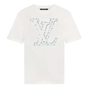 Louis Vuitton LV Men LV Stitch Print Embroidered T-Shirt Regular Fit Cotton-White