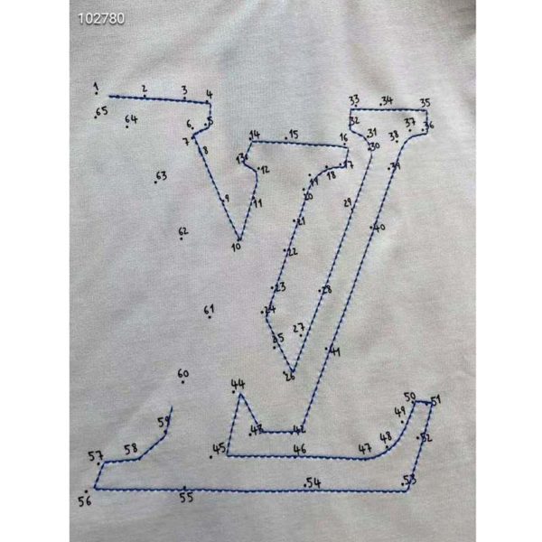 Louis Vuitton LV Men LV Stitch Print Embroidered T-Shirt Regular Fit Cotton-White (10)