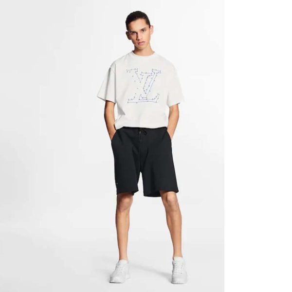 Louis Vuitton LV Men LV Stitch Print Embroidered T-Shirt Regular Fit Cotton-White (5)