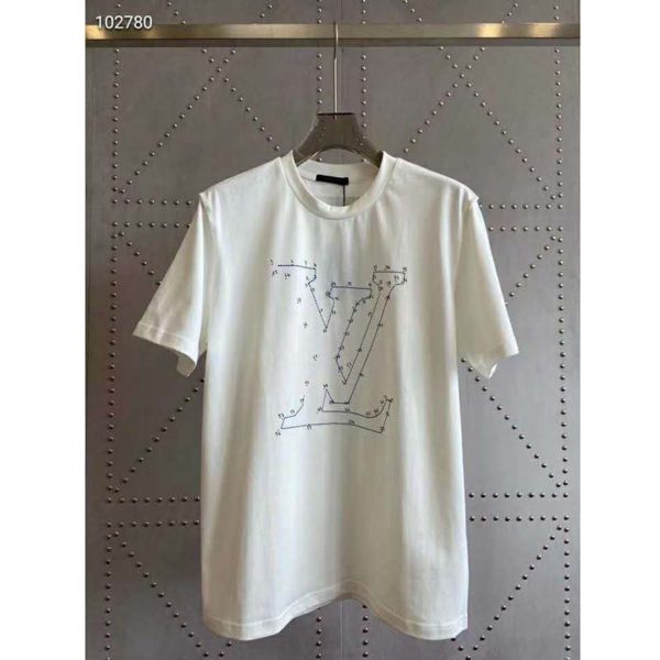Louis Vuitton LV Men LV Stitch Print Embroidered T-Shirt Regular Fit Cotton-White (7)