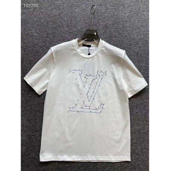 Louis Vuitton LV Men LV Stitch Print Embroidered T-Shirt Regular Fit Cotton-White (9)
