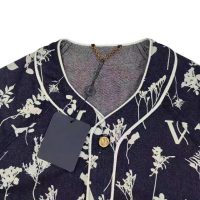 Louis Vuitton Men LV Leaf Denim Baseball Shirt Cotton Loose Fit